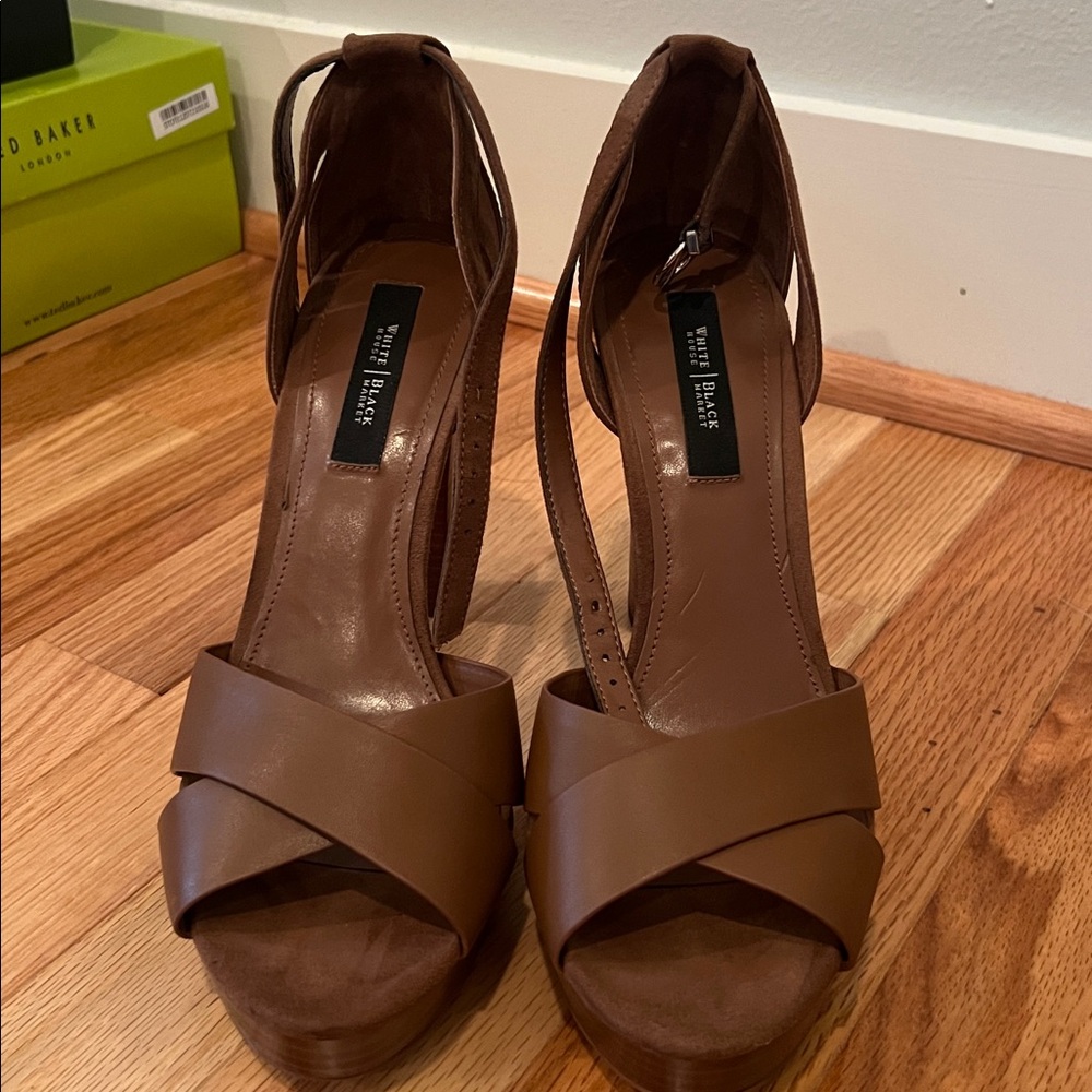 Brown Strappy Heels.  WHBM